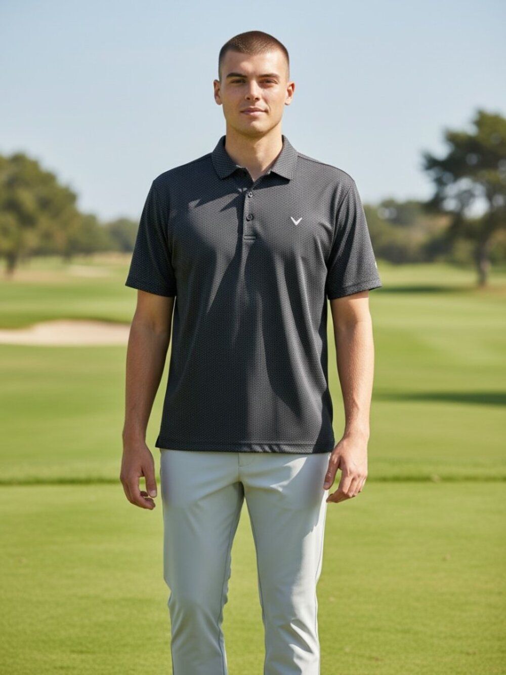 Callaway Golf Opti-Dri Men's Chevron Print Polo Shirt - Black/Grey  Size Medium